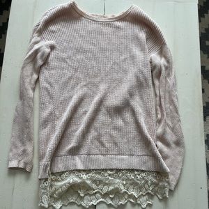 light pink LOFT sweater with a lace lining at the the bottom size s